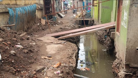 Construction work of storm water drain (SWD) on Veerasamy Street in Pulianthope