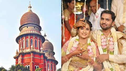 (L) Madras High Court, (R) Rithanya with her husband 