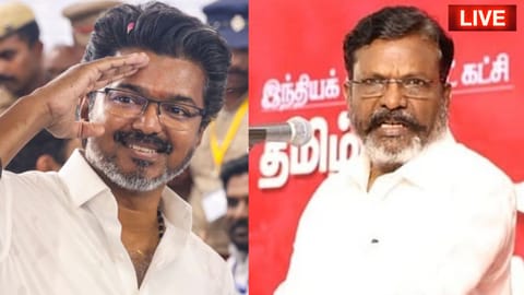 TVK chief Vijay; VCK chief Thirumavalavan 