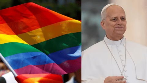 L-R LGBTQ Flag and Pope Leo XIV