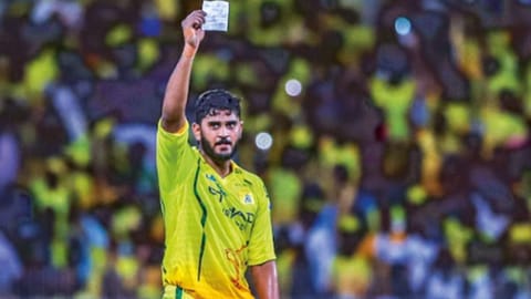 Urvil celebrates after his 13-ball half-century | Photo: Hemanathan M