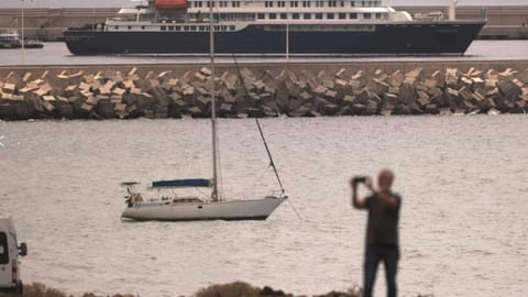 The hantavirus-stricken cruise ship MV Hondius is seen at anchor at the port of Granadilla in Tenerife, Canary Islands