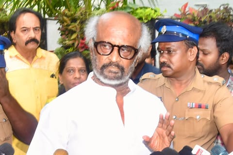 superstar Rajinikanth on Sunday interacting with reporters at his Poes Garden residence in Chennai.