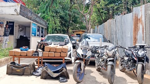Seized narcotics, two motorcycles, a car at Avadi police station