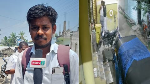 (L) P Haja Moideen, (R) Screengrab of the attack on the journalist