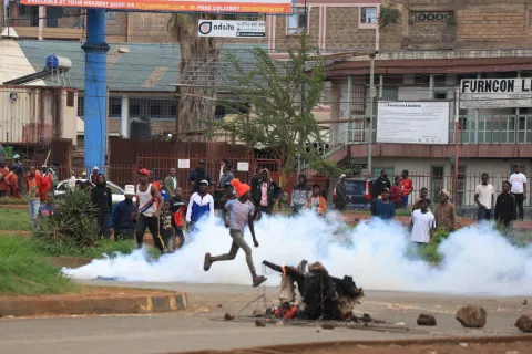 People protest during a public transport strike over fuel prices in Nairobi, Kenya 