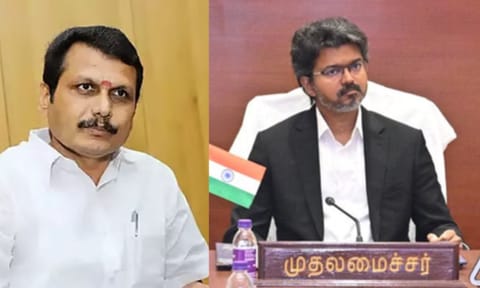 (L-R) DMK leader V Senthilbalaji Tamil Nadu CM Vijay
