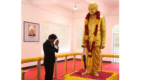 TN CM Vijay paid floral tribute Pandit Iyothee Thass  on the occasion of his 181st birth anniversary at Gandhi Mandapam campus in Guindy, Chennai 