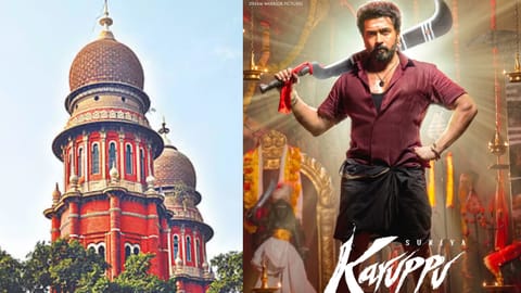 (L) Madras High Court, (R) Poster of Karuppu 