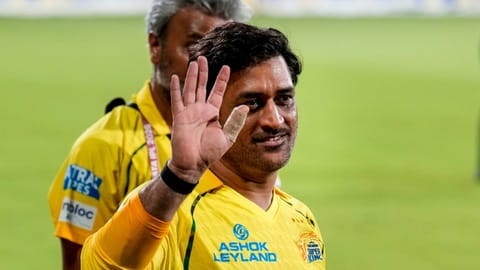 Chennai Super Kings' MS Dhoni after losing the match and being eliminated from the tournament following the Indian Premier League (IPL) 2026 T20 cricket match against Sunrisers Hyderabad, in Chennai, Tamil Nadu, Monday, May 18, 2026