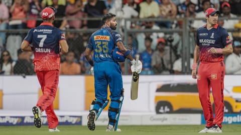 Mumbai Indians' captain Hardik Pandya returns to pavilion after his dismissal by Rajasthan Royals' Jofra Archer during an Indian Premier League (IPL) 2026 T20 cricket match between Mumbai Indians and Rajasthan Royals, in Mumbai, Maharashtra, Sunday, May 24, 2026 