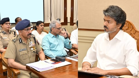 Chief Minister C Joseph Vijay leading the deliberations with officials at the Secretariat on Monday 