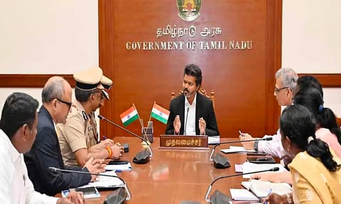 CM Vijay at review meeting