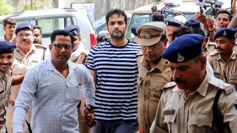 Prime accused Samarth Singh being escorted in the district court in connection with the death case of former model-actor Twisha Sharma, in Bhopal, Wednesday, May 27, 2026