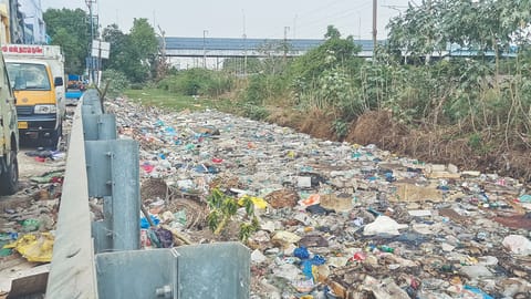 The stormwater canal polluted by a river of garbage in Rajaji Nagar in Villivakkam