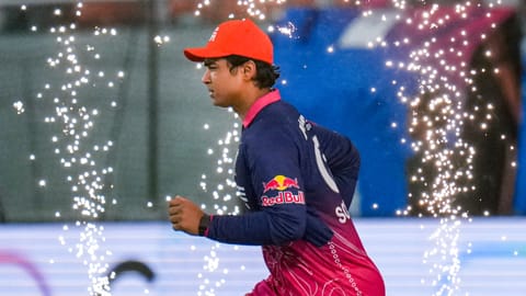 Rajasthan Royals' Vaibhav Sooryavanshi enters the ground during the Indian Premier League (IPL) 2026 T20 Eliminator cricket match between Rajasthan Royals and Sunrisers Hyderabad