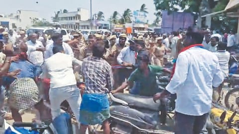 DMK and VCK cadres clash over a protest against MP and ex-union minister A Raja in Kunnam on Tuesday