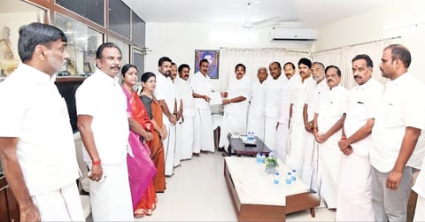 The rebel MLAs, bar­ring their leader C Ve Shan­mugam, return­ing to the ‘offi­cial’ fac­tion headed by party gen­eral sec­ret­ary Edap­padi K Palan­iswami.