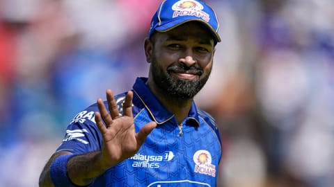Mumbai Indians' captain Hardik Pandya reacts during an Indian Premier League (IPL) 2026