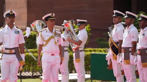 Newly-appointed Naval Staff Vice Chief (VCNS) Vice Admiral Ajay Kochhar lays a wreath, at National War Memorial, in New Delhi, Friday, May 29, 2026