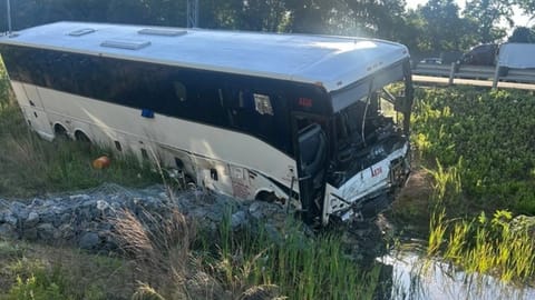 Scene of a fatal accident involving a passenger bus on Interstate 95 in near Quantico, Va