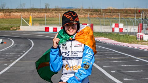11-year-old Indian racing sensation Atiqa Mir on top of the podium after a dominating weekend in Round 2 of the Champions of the Future Academy