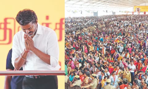 Chief Minister C Joseph Vijay in Tiruchy on Monday
