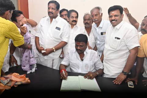 New Pudukkottai AIADMK district secretary  V Palanivelu taking charge on Wednesday