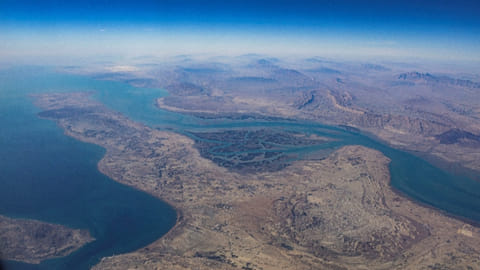 Aerial view of Iran coastline and Qeshm island