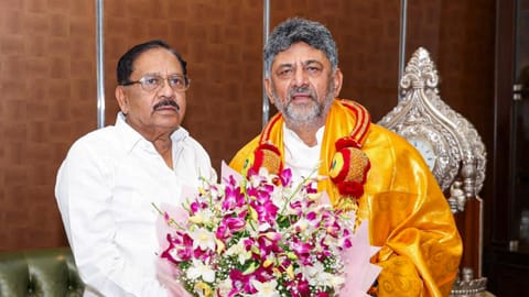 Bengaluru: Karnataka Chief Minister-designate DK Shivakumar with Congress leader G Parameshwara before the swearing-in ceremony of the new state government, in Bengaluru, Wednesday, June 3, 2026.