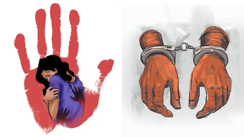 (L) Illustration of abuse, (R) Illustration of arrest