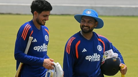 Indian cricketers Shubman Gill, left, and Rishabh Pant during a practice session ahead of the India-Afghanistan Test series, in New Chandigarh, Punjab, Wednesday, June 3, 2026