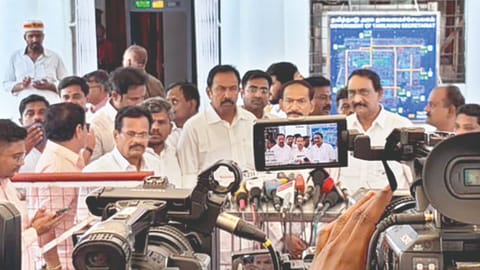 Congress’s Girish Chodankar addresses the media after meeting
with Chief Minister Vijay, outside the Secretariat on Wednesday