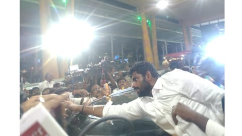 Annamalai getting a reception from supporters in Chennai on Friday  