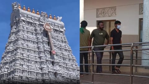 (R) HR&CE Minister S Ramesh in a surprise inspection to temple