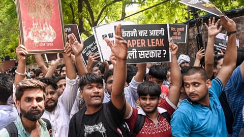 New Delhi: Police personnel stand guard outside Union Education Minister Dharmendra Pradhan's residence, as Cockroach Janta Party begins a protest at Jantar Mantar demanding Pradhan's resignation over alleged examination-related lapses, in New Delhi, Saturday, June 6, 2026
