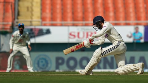 India's captain Shubman Gill plays a shot on day one of a Test cricket match between India and Afghanistan, in Mullanpur, Saturday, June 6, 2026