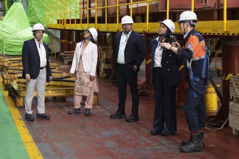 State Minister for Industries, Investment Promotion and Commerce S Keerthana during her visit to HD Hyundai Heavy Industries' Ulsan shipyard

