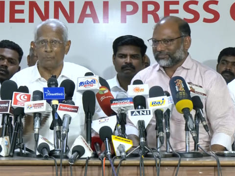 Ponnusamy and Kumbakonam Arasan, address the media at the Chennai Press Club on Wednesday

