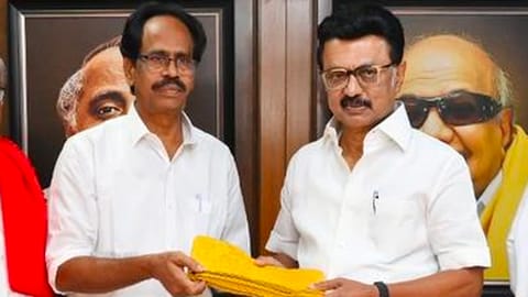 P Shanmugam with MK Stalin