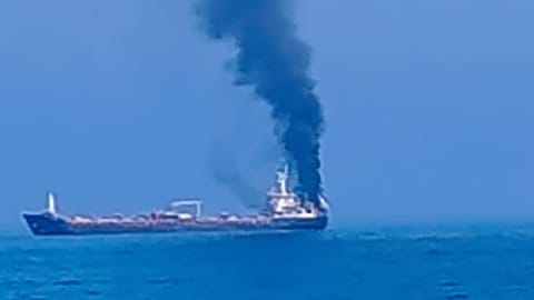 The Forward Seamen's Union of India posted photographs of thick smoke billowing from a vessel.(Photo | X)