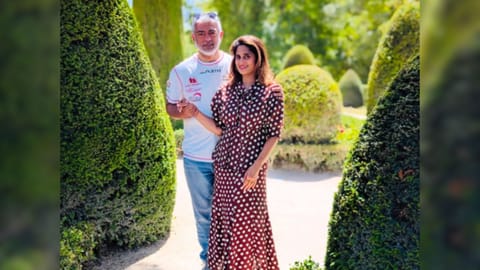 (L-R) Actor/ car racer Ajith Kumar with his wife Shalini 