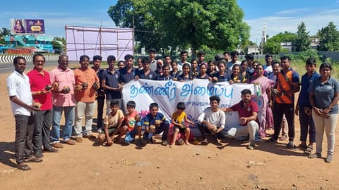 KC Neelamegam and his volunteers during the planting of palm seeds