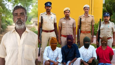 (L) Shanmugavel. Police arrested Ayyappan (21), Sivasankaran (26), Mari Selvam (21), a 17-year-old boy and Isakkimuthu alias Kodimuthu (27) of Nettur near Alangulam.