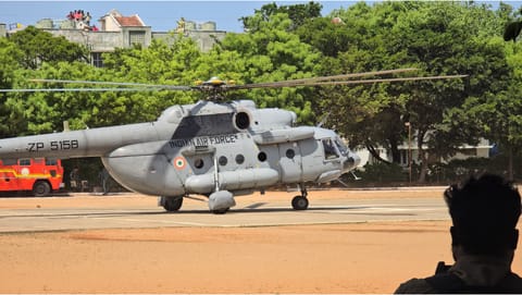 The rehearsal for the arrival and landing of NEET exam question papers by helicopter at the Palayamkottai Armed Forces Ground, Tirunelveli
