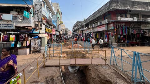 A large pit dug up along the 1-km stretch between Cemetery Road Junction and BSNL Junction