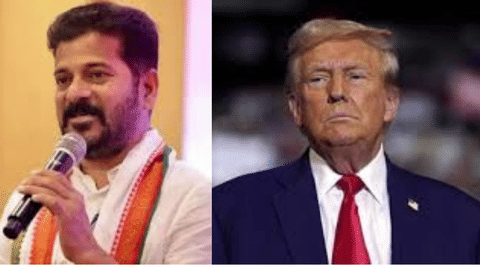 (L-R) A Revanth Reddy and Donald Trump