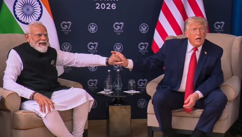 Prime Minister Narendra Modi during a meeting with U.S. President Donald Trump on the sidelines of the G7 Summit, in Evian-les-Bains
