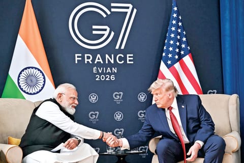 PM Modi and Trump during a bilateral meeting as part of the G7 summit, in Evian, France, on Wednesday