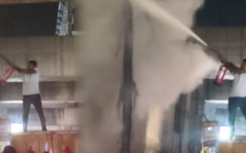 Staff Douse Fire After Electric Pole Catches Fire Near Arumbakkam Station